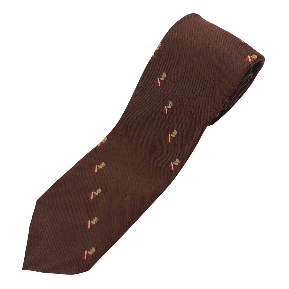 Vintage 70s John Blair Menswear Brown Tie Knight Crest Roman Soldier Dacron Prep